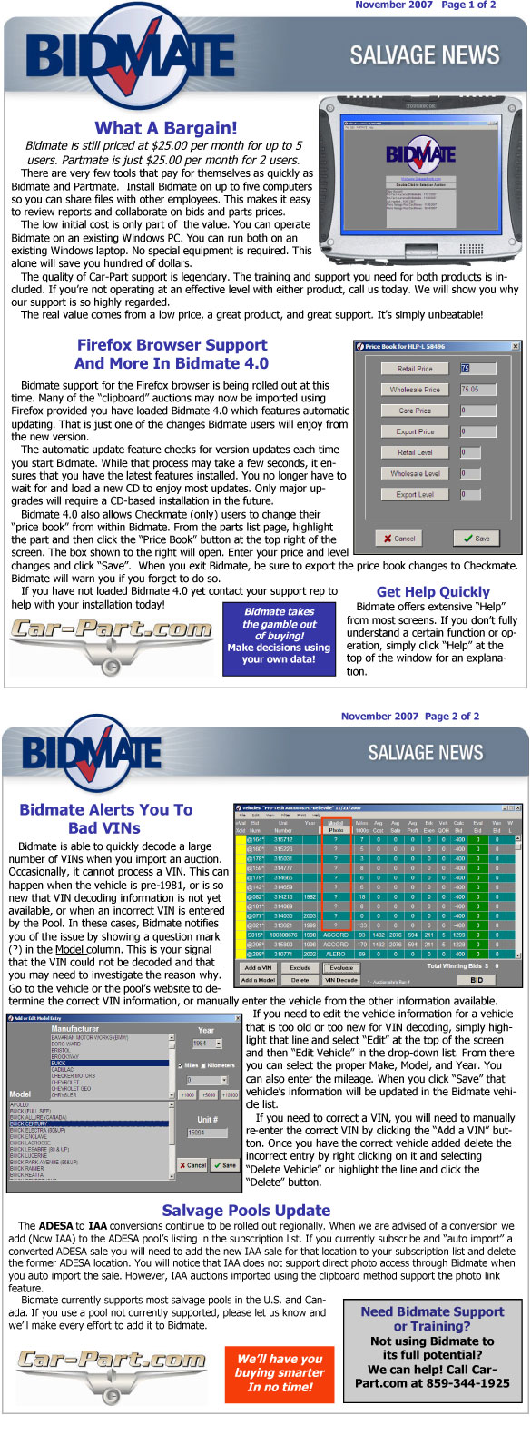 Bidmate Salvage News - November 2007